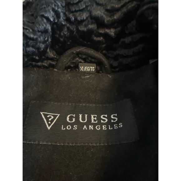 Guess Wool Blend Belted Coat XL Black Faux Fur Collar & Cuffs Winter Jacket - Picture 13 of 14